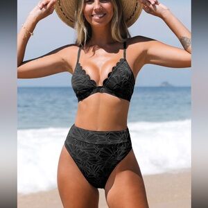 Black Floral Women's Bikini Set